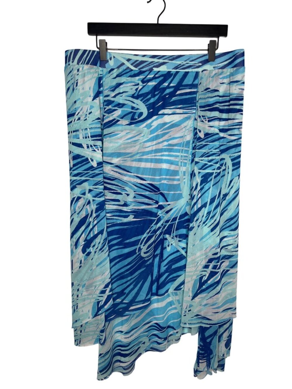 Chico's Size 3 XL Blue White Abstract Print Pull On Midi Skirt Stretch